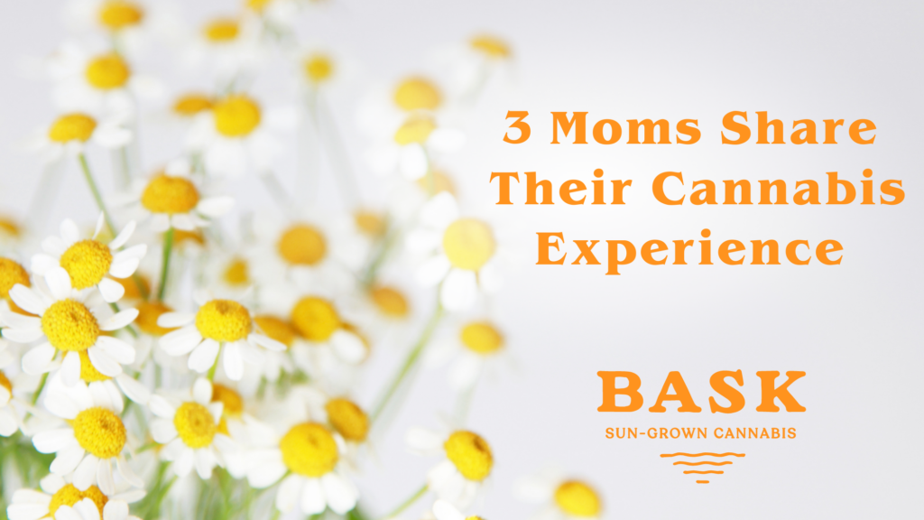 3 moms share their cannabis experience with a bouquet of flowers behind it